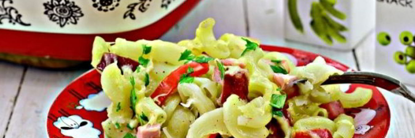 Запеканка из макарон с колбасой