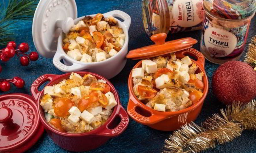 Рецепт запеканки с тунцом, овощами и брынзой