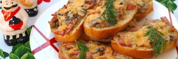бутерброды с шампиньонами и колбасой в духовке