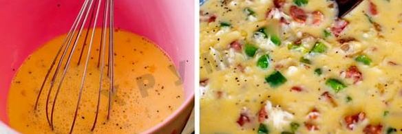 запеченный омлет с сосисками и овощами