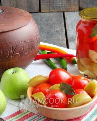Помидоры с яблоками на зиму без уксуса