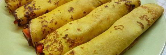 блинные рулетики из тыквы с копченостями и йогуртом