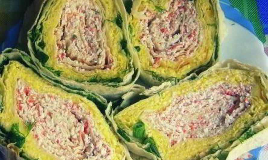 Рецепт крабового рулета из лаваша светофор