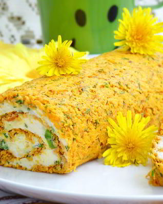 Морковный рулет с сырной начинкой