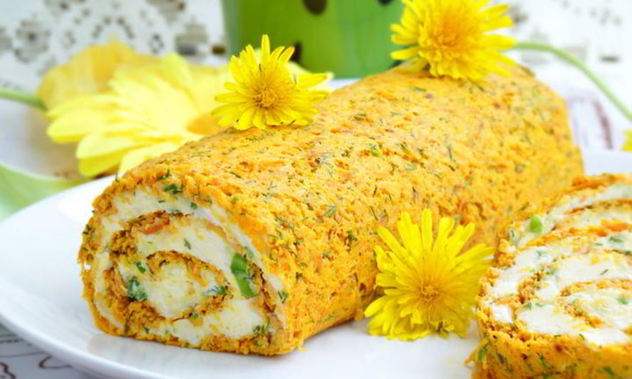 Рецепт морковного рулета с сырной начинкой