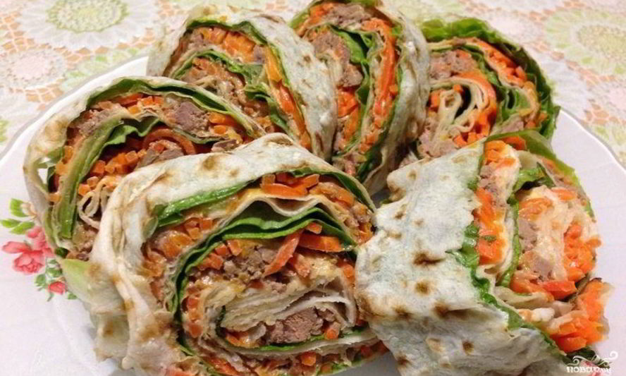 Рецепт рулета из лаваша с морковкой по-корейски