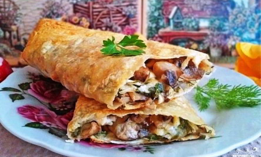 Рецепт рулета из лаваша с плавленым сыром и грибами