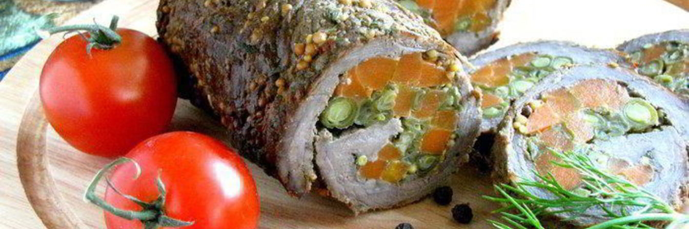 Рулет из телятины с овощами