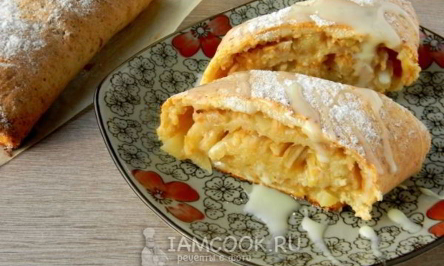 Рецепт рулета из творожного теста с яблоками и ананасом