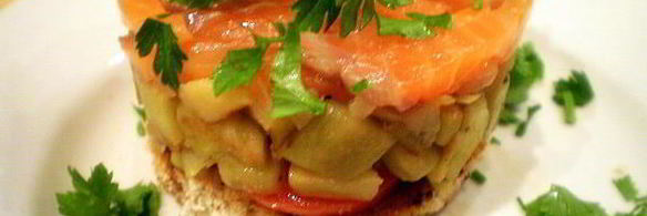 закуска из баклажан с семгой и языком