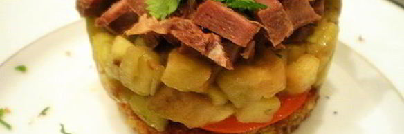 закуска из баклажан с семгой и языком